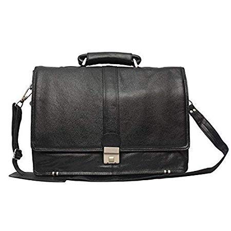 C COMFORT Leather Office Bag for Men&Women with Comfortable 15'' Inches Laptop Compartment|Expandable FeaturesCross Body Shoulder strap, Amite Lock.Black