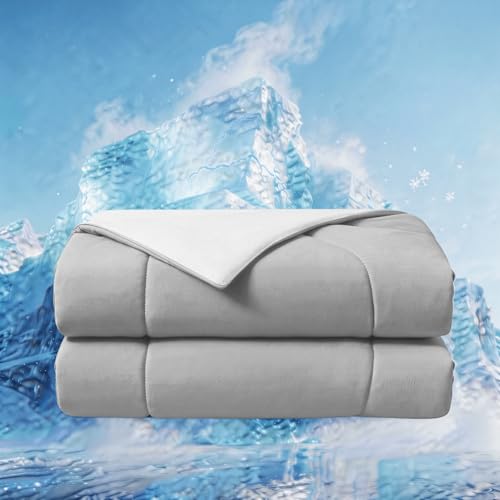 Image of Seward Park Cooling Comforter Full /Queen Size, All Season Reversible Cooling Blanket for Night Sweats, Cold Touch Fabric for Hot Sleepers, Breathable Lightweight for Summer, Black /Grey, 86x92 Inches