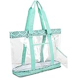 Eastsport Supreme Deluxe 100% Clear PVC Printed Large Tote with Free Large Wristlet, Turquoise/Festival Aztec Print
