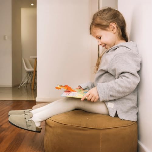 Image of Kids Clogs for Boys Girls Genuine Suede Leather Potato Slide Adjustable Buckle Indoor Outdoor Slippers