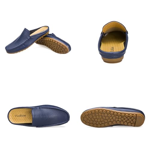 Men's Hollow Leather Slip On Mules Clog Slippers Casual Round Toe Backless Flat Loafers Dress Shoes for Walking Wedding4