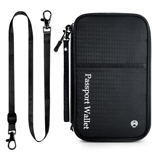 Portafogli da Viaggio Porta Passaporto Custodia Passaporti Famiglia con Protezione RFID per Donna e Uomo Portadocumenti da per Carte di credito Boading Pass Biglietti Nero