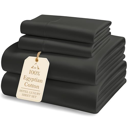 LANE LINEN 100% Egyptian Cotton Sheets King Size, Fully Elasticized Reinforced Seams Extra Deep Pocket King Sheet, No Pill Fade Resistant Cooling Sheets King Size- Black