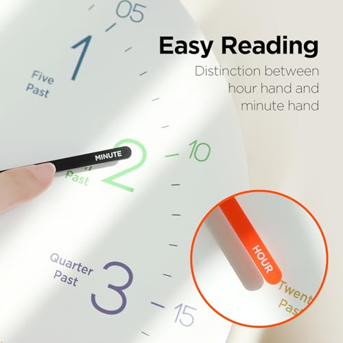 Image of mooas Easy Learning Flatwood Wall Clock,12 inch Wood Clock | Non-Ticking Sweep Movement Decorative Clock Battery Operated Wall Clock for Home Living Room Bedroom School