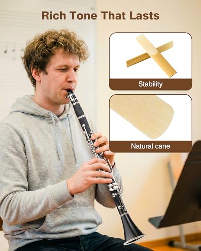 Image of New bee 10pcs Bb Clarinet Reeds Strength 1.5 Individually Packed with Reed Case, Thinner Reed Tip Advanced Cutting Technology for Clarinet Beginner and Player
