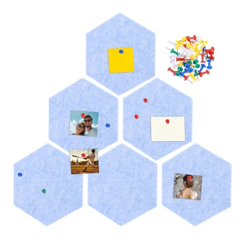 uxcell 6 tableros hexagonales de fieltro con 40 chinchetas de 8.7 x 7.5 pulgadas, tableros de anuncios de fieltro autoadhesivos, tableros de corcho para decoración de paredes, pasta, notas, horarios