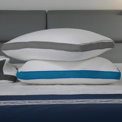 Original Adjustable Firm Pillow, Unique Bed Pillows for Sleeping,Comfort for Neck and Shoulder Pain - 750 Fill Power Down & 42D High Density Memory Foam Filling for Side,Back, Stomach Sleepers