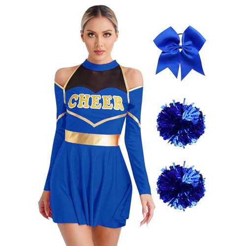 Yeahdor Womens Girls Cheer Outfit Halloween Party Cheerleading Uniform Fancy Dress Costume for Sport Matchs Blue XX-Large