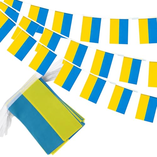 Image of Ukraine Flags Ukrainian String Flag Banners for Patriotic Events Independence Day Sports Bars Inside Outside Decorations 33 Feet 30 Flags