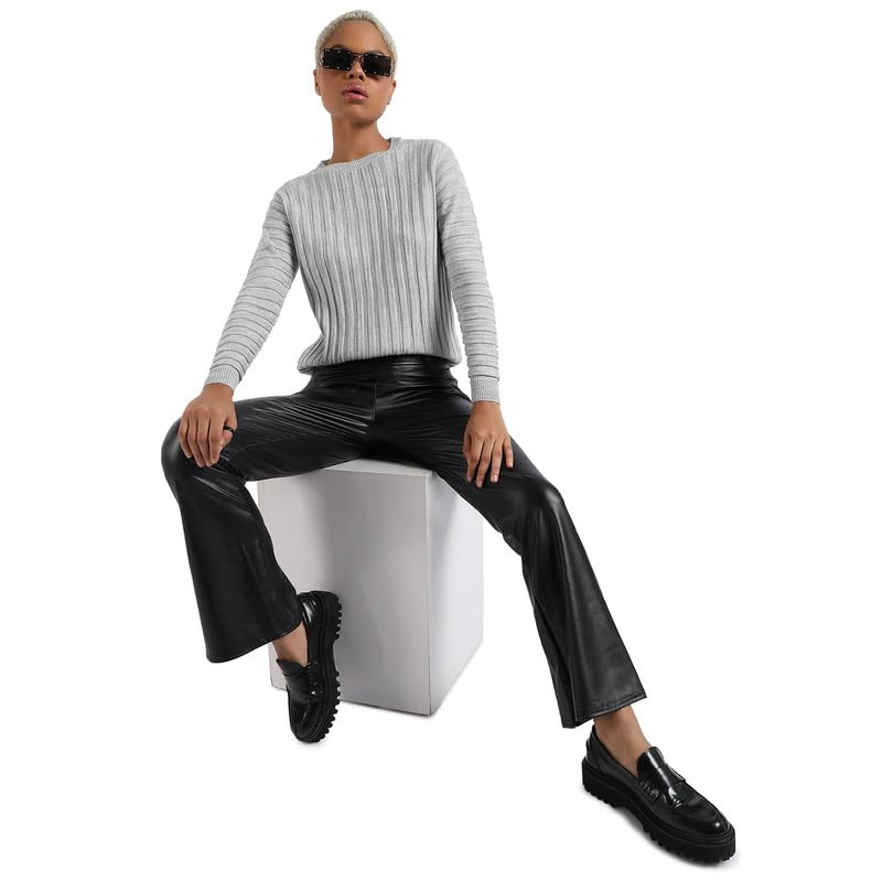 Image of PINACOLADA Women's Solid Ribbed Cropped CardiganFor Casual Wear | V Neck | Long Sleeve | Wool Sweater Crafted with Comfort Fit for Everyday Wear