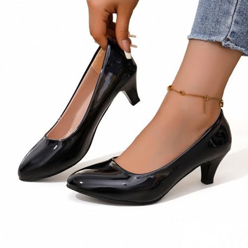 Image of WUIWUIYU Womens Office Kitten Heels Pumps Slip On Evening Dress Work Cute Sexy Pump Shoes