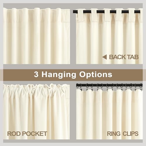 Image of 72 Inch Long Curtains Velvet 2 Panel Soft Lightweight Light Dimming Dining Room Darkening Luxury Living Room Curtain for Girls Bedroom Nursery Off White Darkening Thermal Drapes Length Ivory Off White