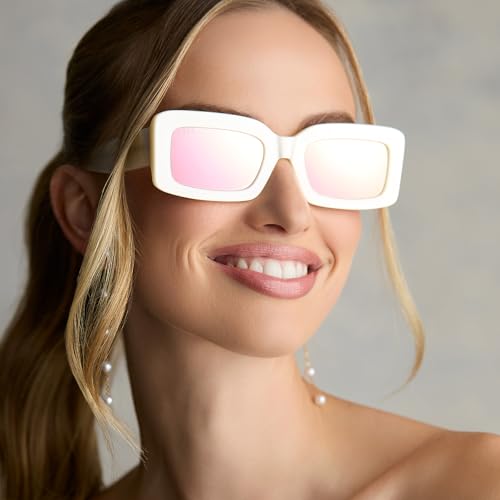 DIFF Indy Designer Rectangular Sunglasses for Women UV400, Opaline + Taupe Mirror2