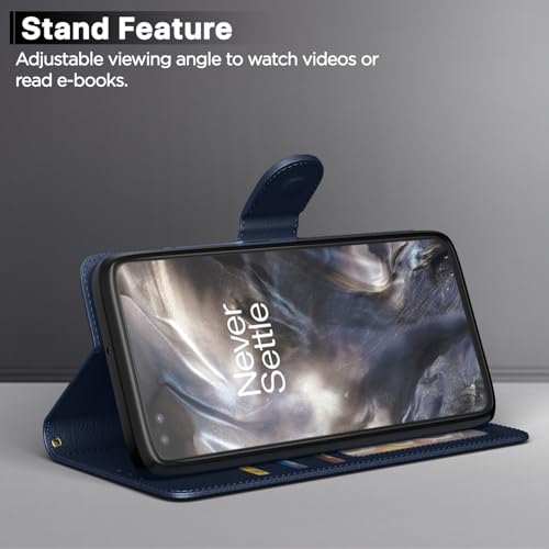 Image of Pikkme Flip Cover for Oneplus Nord| Leather Finish | Shockproof with Card Pockets & Wallet Stand | Ultimate Protection Case(Blue)