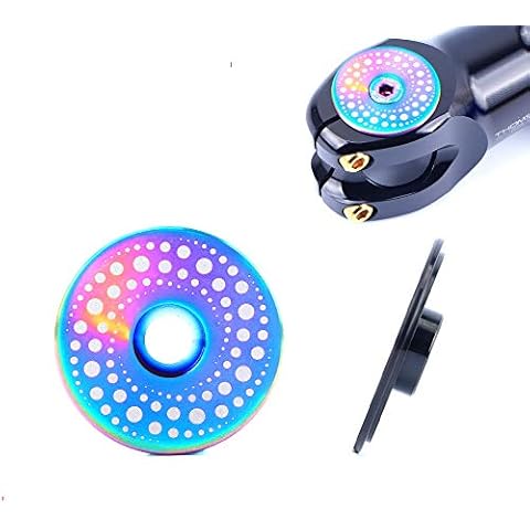 Juscycling Titanium Alloy Bike Headset Top Cap, Stem Cover with Bolt for MTB Mountain Road Bike, 1-1/8 inch, Oil Slick Color (Oil Slick(Galaxy)) Cover