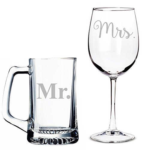 Mr. Beer Mug and Mrs. Wine Glass Set