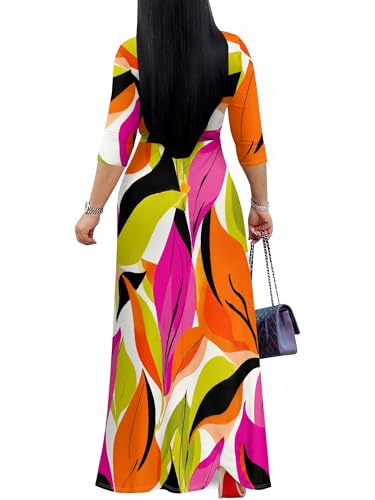 Image of Plus Size Maxi Dress for Women V Neck 3 /4 Sleeve Wrap Dress
