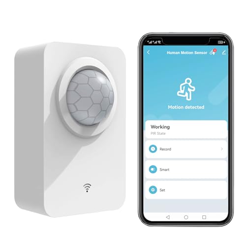 Smart Bewegungssensor, WiFi Infrarot PIR Bewegungssensor mit Abnehmbarer Halterung, kabelloser Bewegungsmelder mit Batterie & USB Kabel doppelte Stromversorgung, App Fernüberwachung kompatibel Alexa