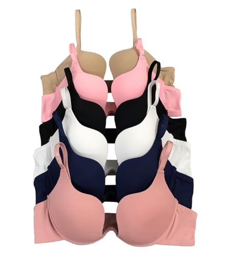 Image of Viola's Secret 6 Pack of Color Print T-Shirt Bras B Cup C Cup and D Cup