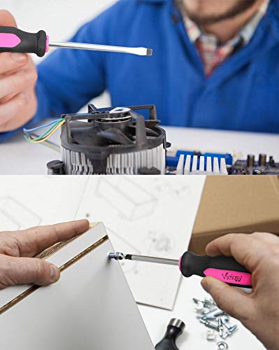 Vickay Magnetic Screwdrivers Set, 6 Pieces Slotted & Phillips Screwdriver with Permanent Magnetic Tips, Ergonomic Comfortable Handle,Rust Resistant Heavy Duty DIY Hand Tool Kit - Pink