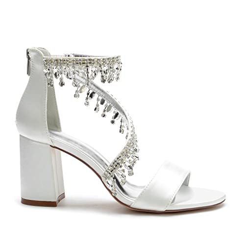 Hyinlays Women's Chunky Block Heels Crystal High Heel Pump Sandals Ankle Strap Wedding Shoes Prom Evening Pumps3