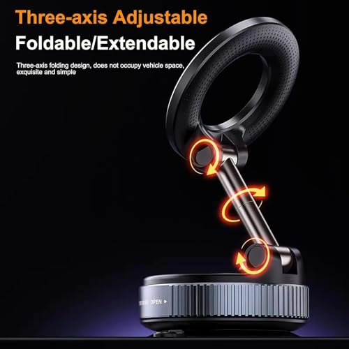 Image of Magnetic Car Phone Holder with Vacuum Suction Cup 360 Degree Rotation Mobile Mount Stand for Dashboard Windshield Mirror Gym Compatible with iPhone Android Smartphones