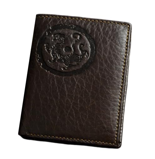 Vintage Mens Genuine Leather Wallet RFID Protection Double Fold Embossed Design Daily Travel Use (Coffee)