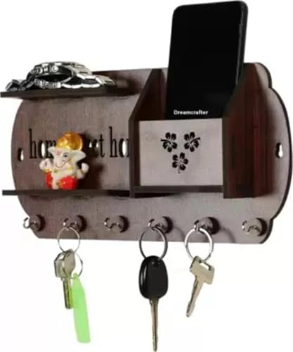 Image of SK Wood Craft DEOCR Key Holder RM-02 Wood Key Holder (7 Hooks, Brown) Keyholder109
