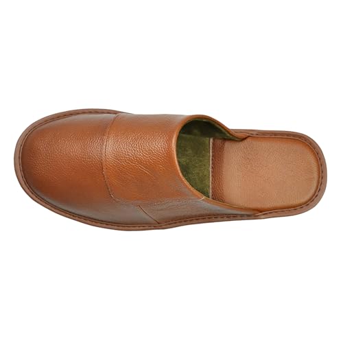 Image of Hwayslon Leather Slippers Men's Women's Leather Room Shoes Natural Cowhide Luxury Solid Color Unisex