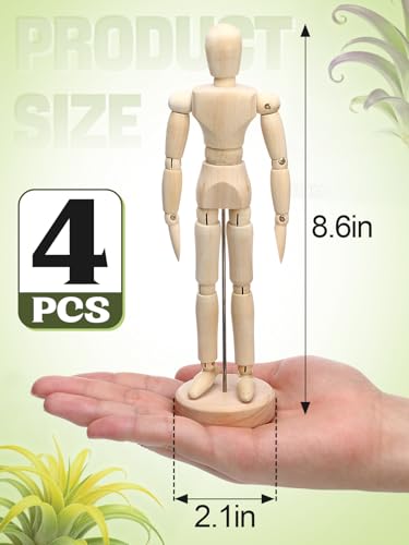 Image of ANPHSIN 4 Pcs 8.6'' Wooden Air Plant Holder, Adjustable Poses | Unique Jointed Mannequin Airplant Stand, Tillandsia Display Container for Home, Office Decoration, Housewarming Gift