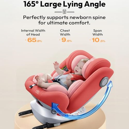 Image of StarAndDaisy Car Seat for Baby 0 to 12 Years /Baby Car Seat with ISOFIX / 360 Rotation, 5-Point Safety Belt / 3 Level Reclining / Multi Level Hight Adjustment / Convertible Car Seat for Comfort & Safety - Pink