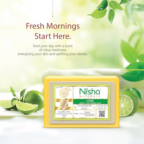 Image of Nisha Lime Body Cleansing Soap Bar 125g - Paraben Free, Vegan, Gentle Cleanse for Soft & Supple Skin, Suitable for All Skin Types, Men & Women