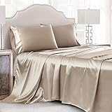 Cobedzy 4 Pcs Taupe Satin Sheets Full Size Silk Satin Bedding Sheets Set with 1 Deep Pocket Fitted Sheet, 1 Flat Sheet, 2 Pillowcase