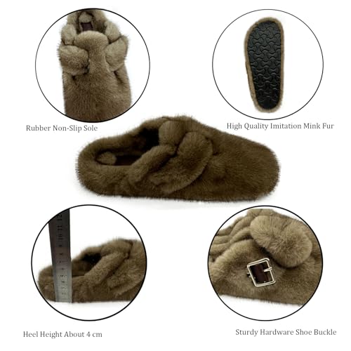 Faux Fur house Slippers for Women Indoor Slides Funny Fluffy Ladies Shoes Arch Support Sandals Women's Halloween Slippers Cozy Slip-On Design for Living Room Bedroom Shoes2