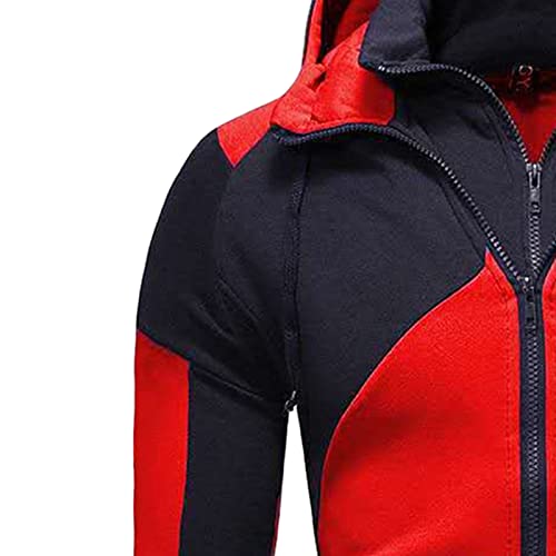 JEShifangjiusu MenS Color Block Sweatshirt Double Layer Zipper Hooded Cardigan Jacket Long Sleeve Drawstring Sweater Pullover3