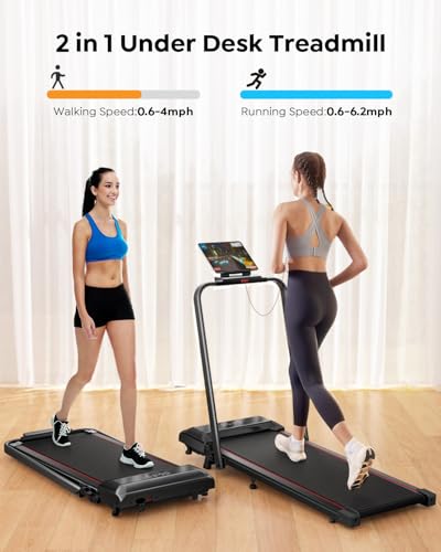 Walking Pad Treadmill with Incline, 2 in 1 Foldable Treadmills for Home Small Office, 300lbs Portable Compact Under Desk Treadmill with App, Remote Control and LED Display2