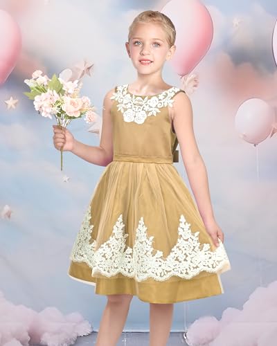 Image of Sunny Fashion Girls Dress Shinning Sequins Beige Tulle Layers Wedding Pageant