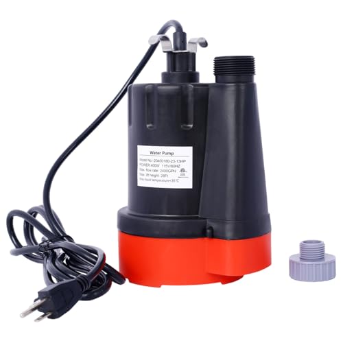 Submersible Water Pump, 1/3HP 2500GPH Thermoplastic Utility Pump Portable Electric Water Pump Sump Pump, With 10 Feet Power Cord
