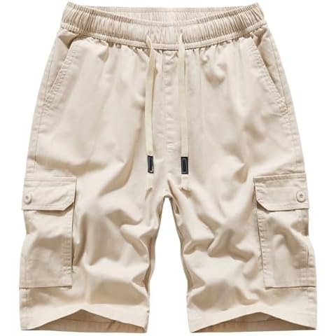 VtuAOL Casual Cargo Shorts for Men Elastic Waist Relaxed Fit Shorts with Drawstring Beige US 40 Cover