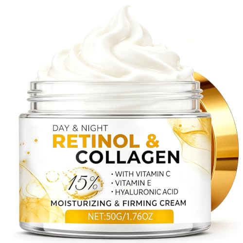 Image of Retinol Cream, Collagen Face Cream, Face Moisturiser for Women – 50g Day Night Hydrating Retinol Cream Firming Moisturiser with Hyaluronic Acid, Vitamin C E for Face Neck All Skin Types