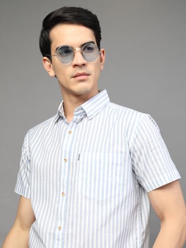 Image of Majestic Man Men's Pure Cotton Striped Half Sleeve Regular Fit Shirt