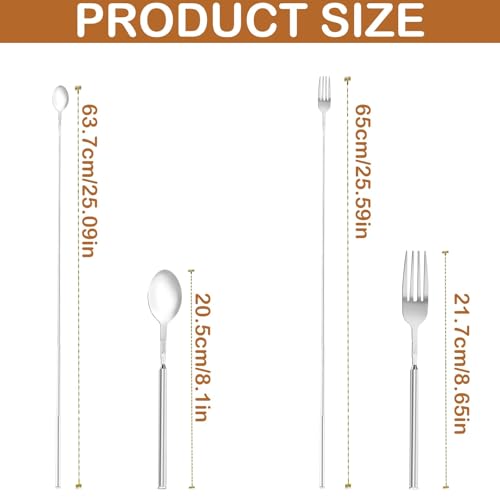 2 Stück exquisite ausziehbare Gabellöffel aus Edelstahl, ausziehbare Gabel, lange Gabel, langes Löffelwerkzeug, ausziehbares Gabelgeschirr, Kochlöffel, geeignet zum,für BBQ Abendessen Obst Dessert