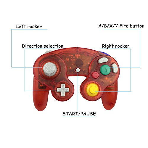 Image of Reiso Gamecube Controller, 2 Pack NGC Classic Wired Controller for Wii Game cube Console (Clear Red and Clear Blue)