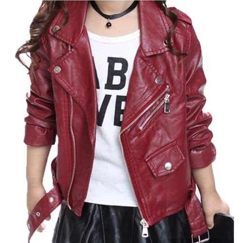 Girls Leather Jacket Kid Outwear Solid Color Zipper Faux Leather Spring Autumn Pu Jacket