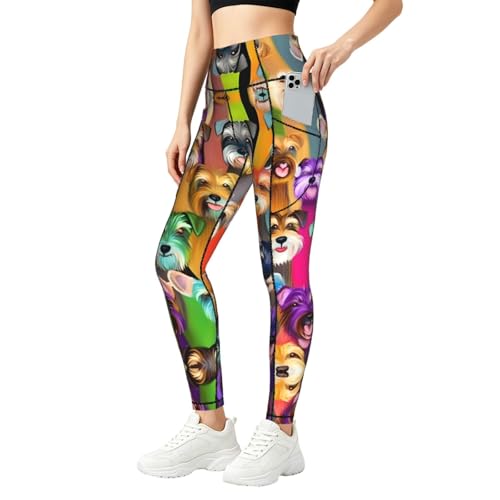 Legging schnauzer imprimé peinture à l'huile avec poches pour femme