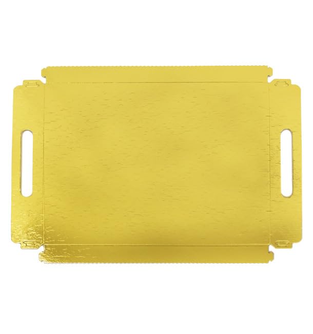 100 Bandeja de Cartón Rectangular con Asas, 22x28cm, Color Dorado, Bandeja para Aperitivos, Canapés, Compostables, Reciclable, Ecológica