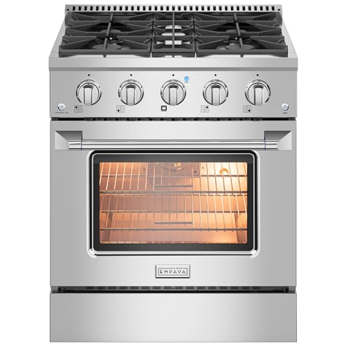 Empava Gas Range Stove,30 Inch Pro-Style Freestanding Slide-in Single Oven 4.2 Cu. Ft with 4 Sealed Ultra High-Low Cooktop Burners, Heavy Duty Continuous Grates,Stainless Steel