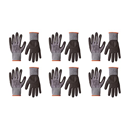 Amazon Basics Micro-Foam Nitrile Coated Safety Work Gloves, Nylon Liner Fiber, Touch Screen Compatible, Grey, Size 9, Large, 6-Pack view 2
