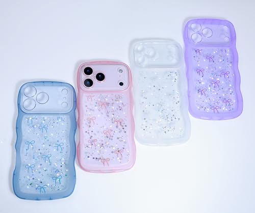 Qokey for iPhone 17 Pro Case, Glitter Star & Curved Edge Handle Grip Design, Military-Grade Shockproof Transparent TPU Cover, Sparkle Protection Scratch-Resistant, Holographic Pink Bow by Qokey - Used condition - Image 2