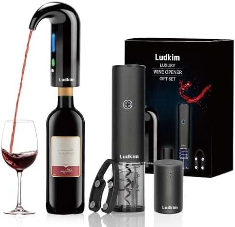 Electric Wine Opener, Rechargeable Wine Gift Set With Electric Wine Aerator Dispenser, Automatic Electric Wine Corkscrew, Automatic Wine Saver Vaccum Pump, Foil Cutter and Gift Box